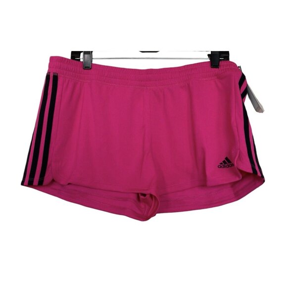 Adidas Shorts Women’s Size Large L Pacer 3S Knit Pink Black Logo Three Stripes - Picture 1 of 8
